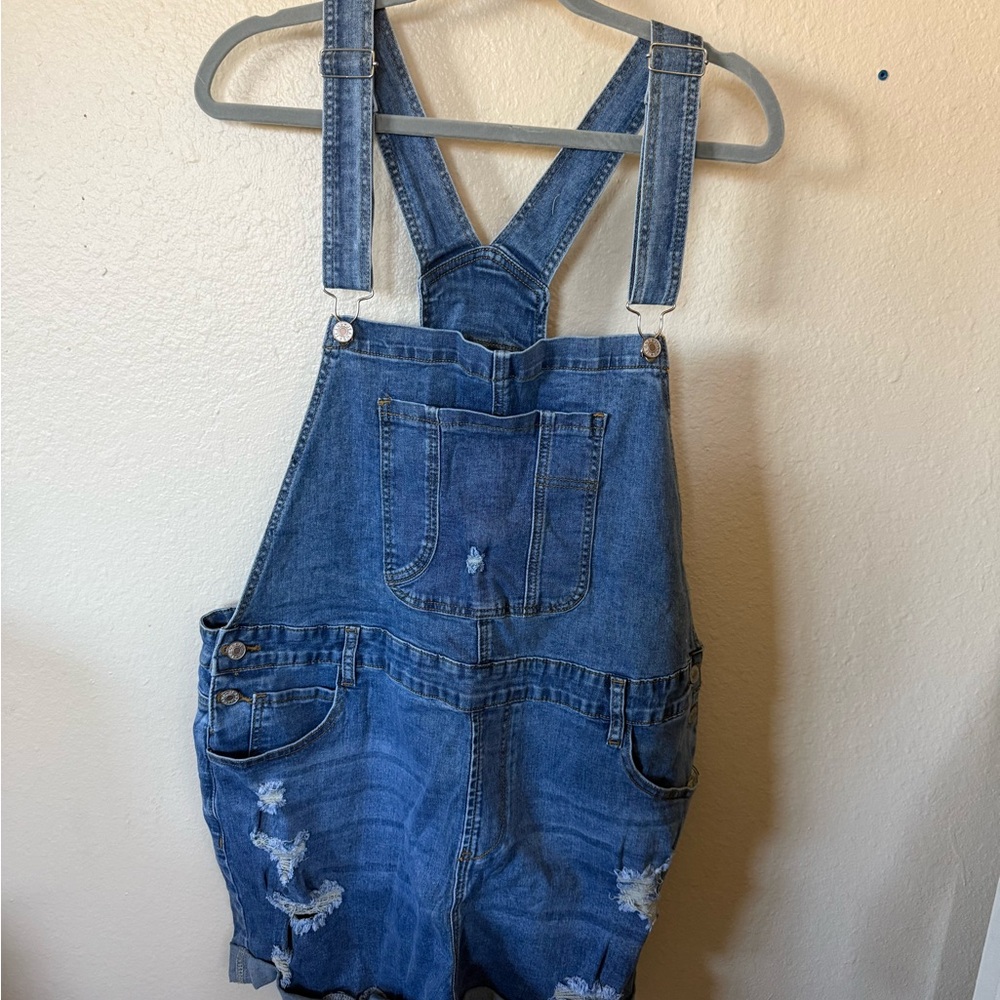 Denim Overalls (shorts) with Distressed Details NWOT